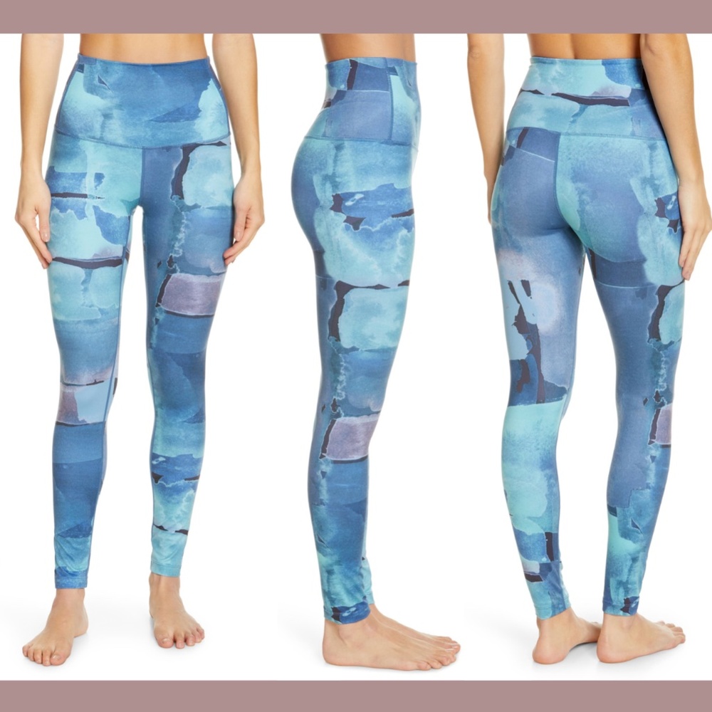 NWT Zella [ XS ] Renew Ultra High‎ Waist Print Leggings in Teal Lucerne